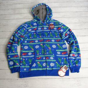 Ugly Christmas Sweater Men's Size XS Hoodie Sherpa Shacket Jacket Dinosaur